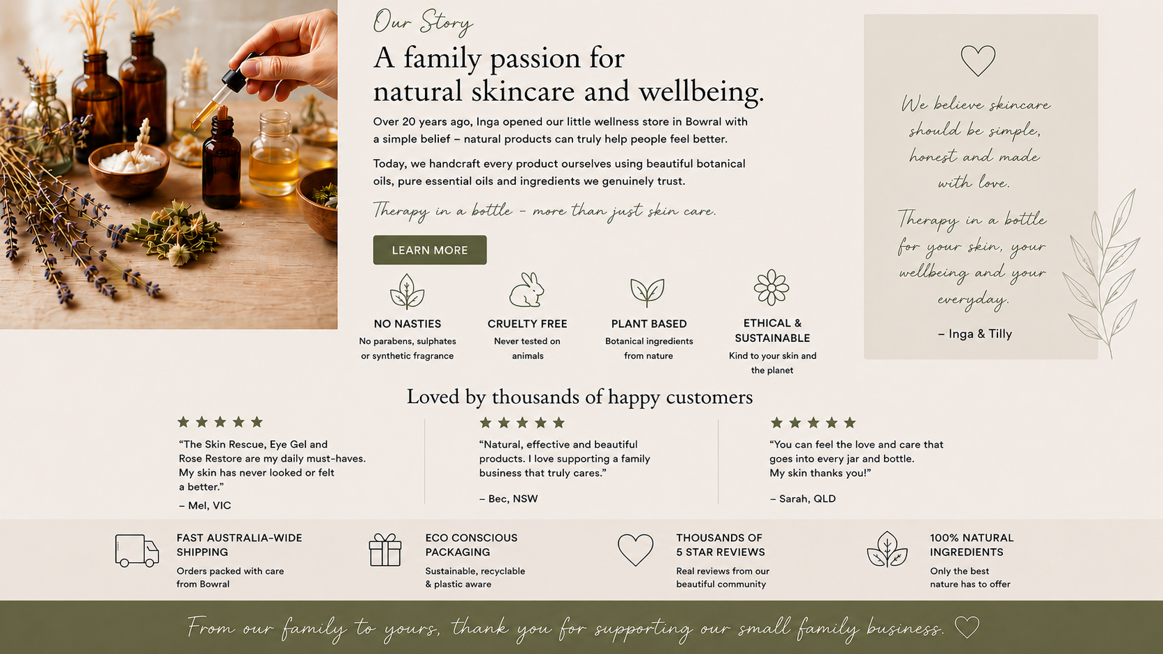 small family skin care business creating 100% natural products